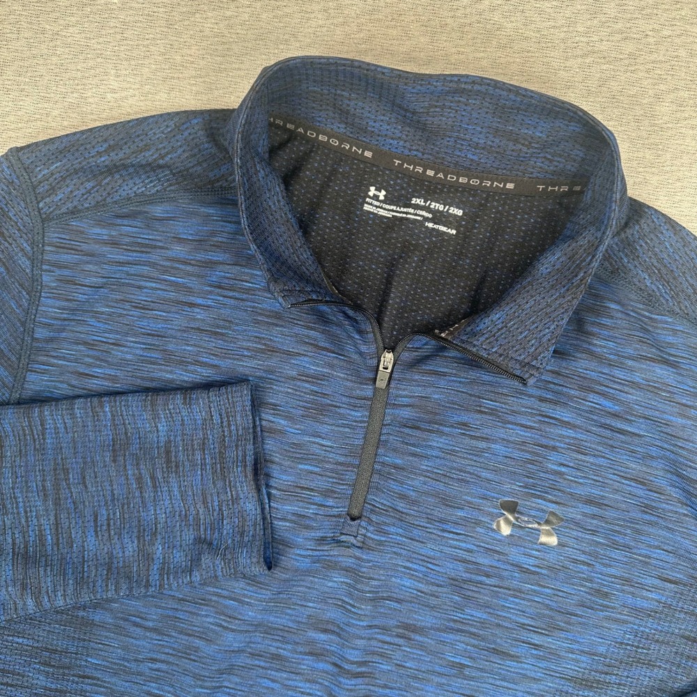 Under Armour Threadborne 1/4 Zip Pullover Men 2XL Fitted Blue Space Dye HeatGear